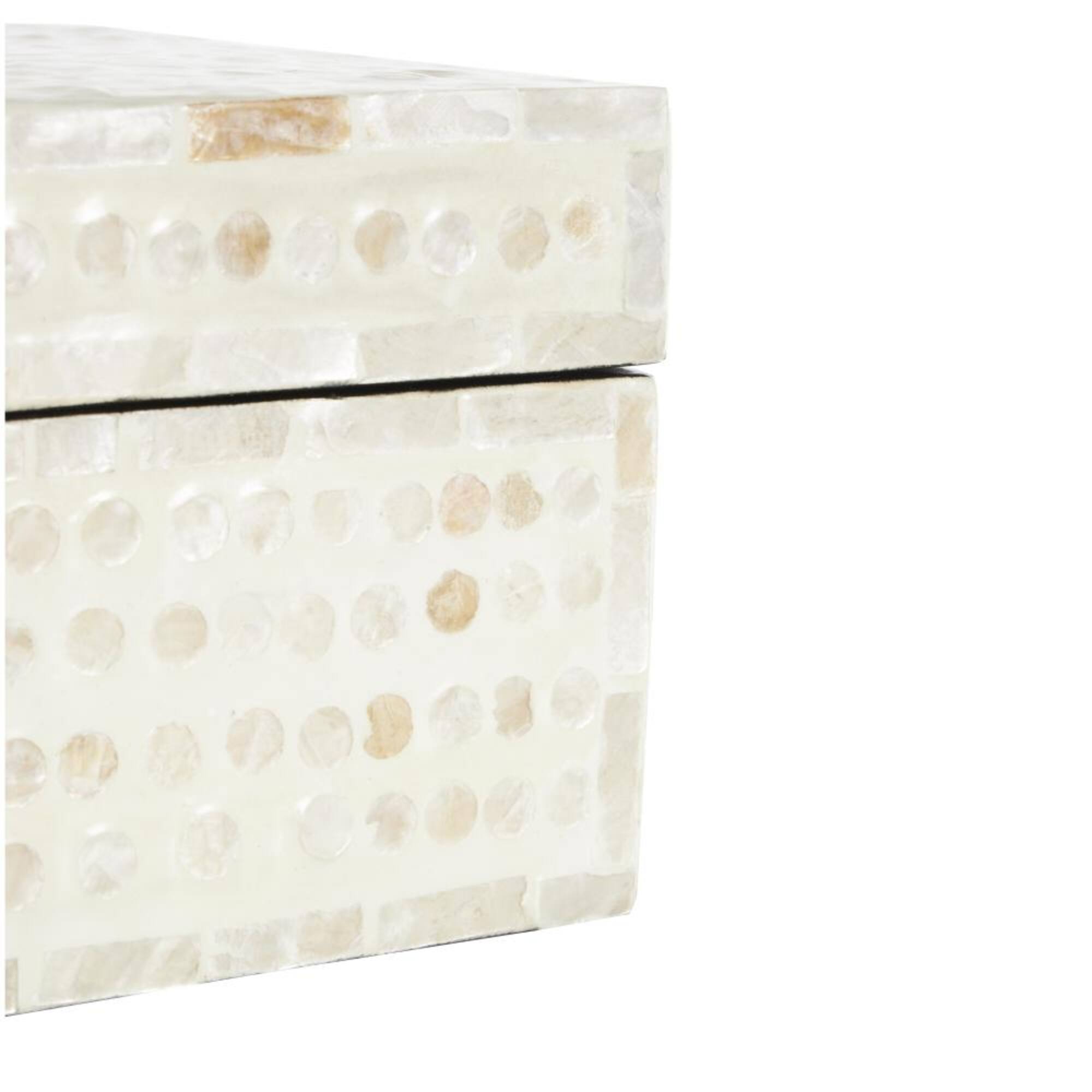 Cream Mother of Pearl Shell Geometric Handmade Mosaic Dot with Brown Accents Storage Box Set